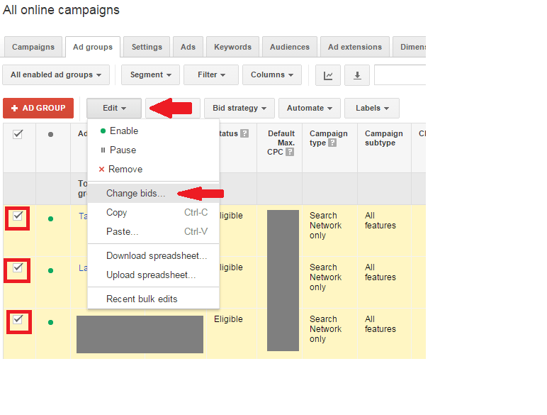 bulk edits in adwords 1