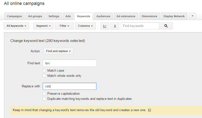 bulk edits in adwords 5